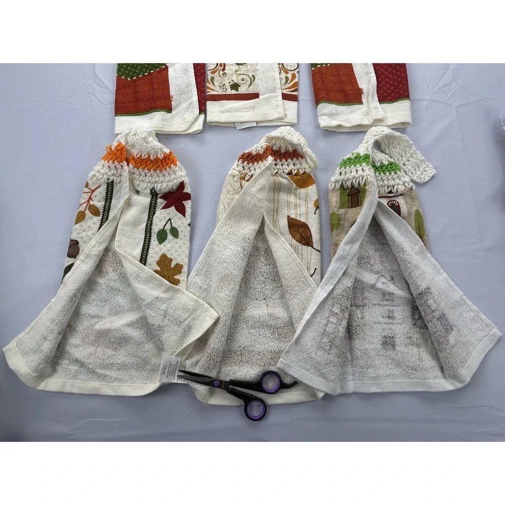 2008 Thanksgiving Hanging Kitchen Towels Lot 6 Crochet Top Turkey Fall Harvest